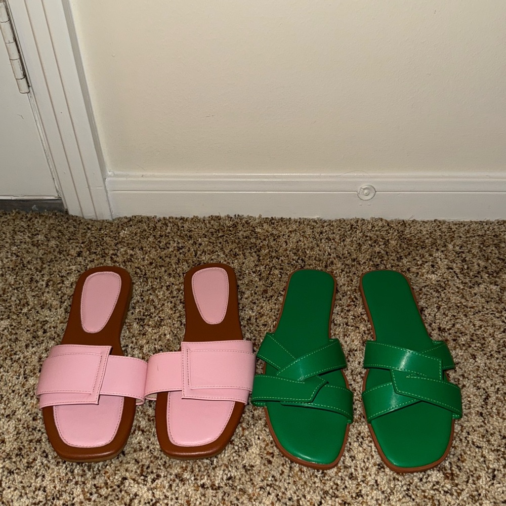 Stylish Pink and Green Women's Slide Sandals